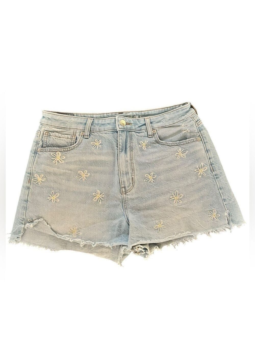 American Eagle Outfitters Light Wash Denim Shorts with Embroidered Flowers